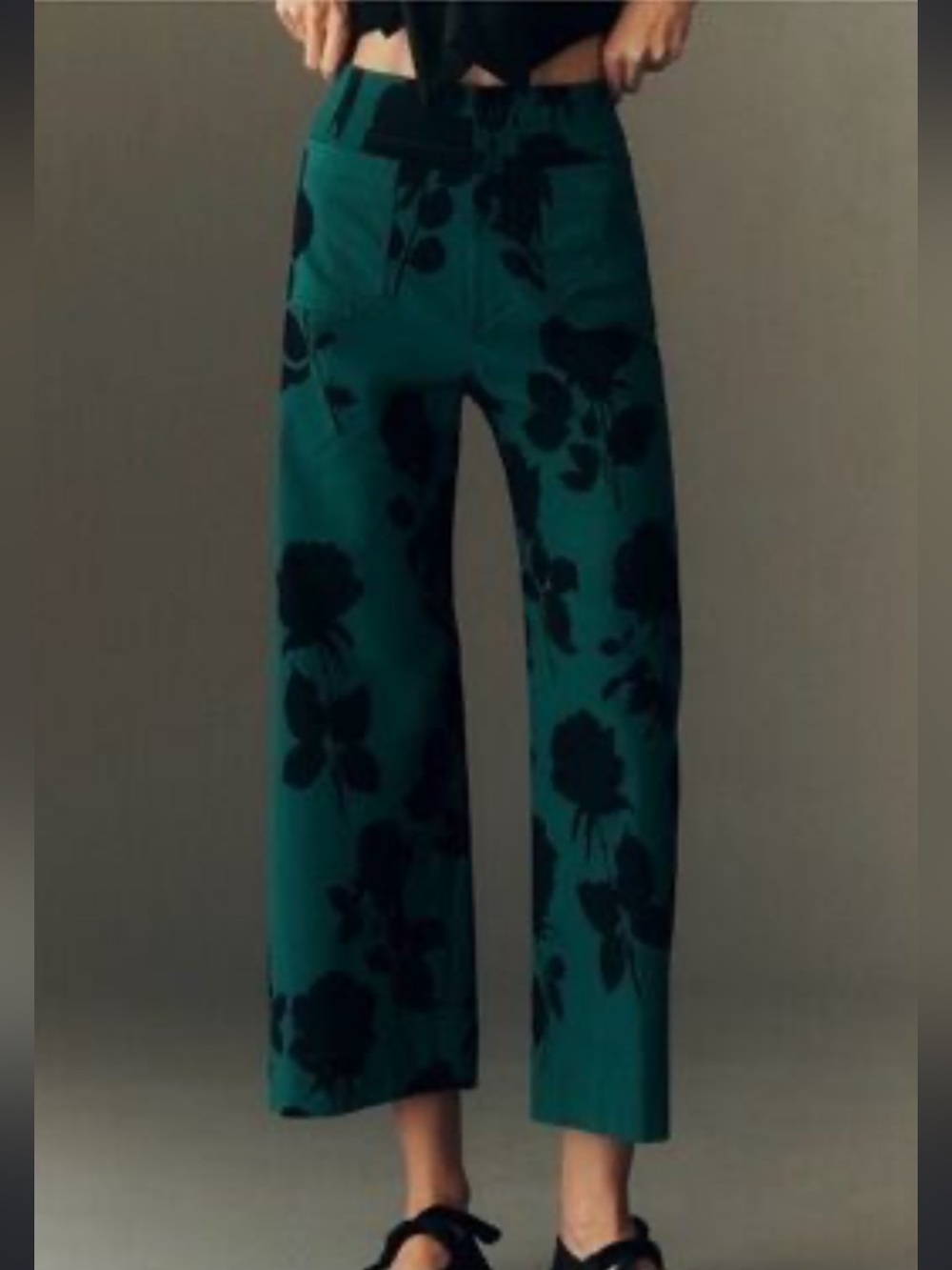 Maeve The Colette Teal Floral Cropped Wide-Leg Pants